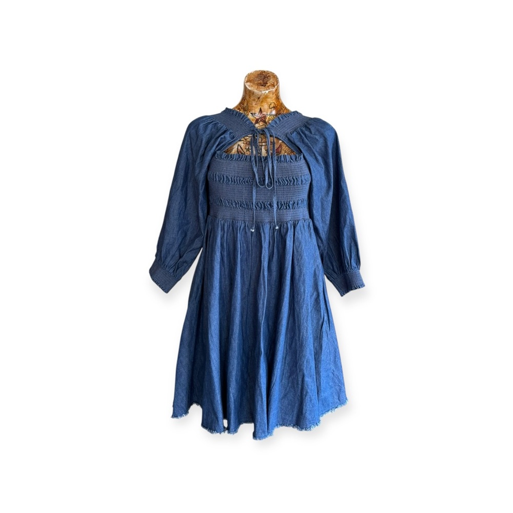 En Saison Blue Peasant Smocked Midi Dress